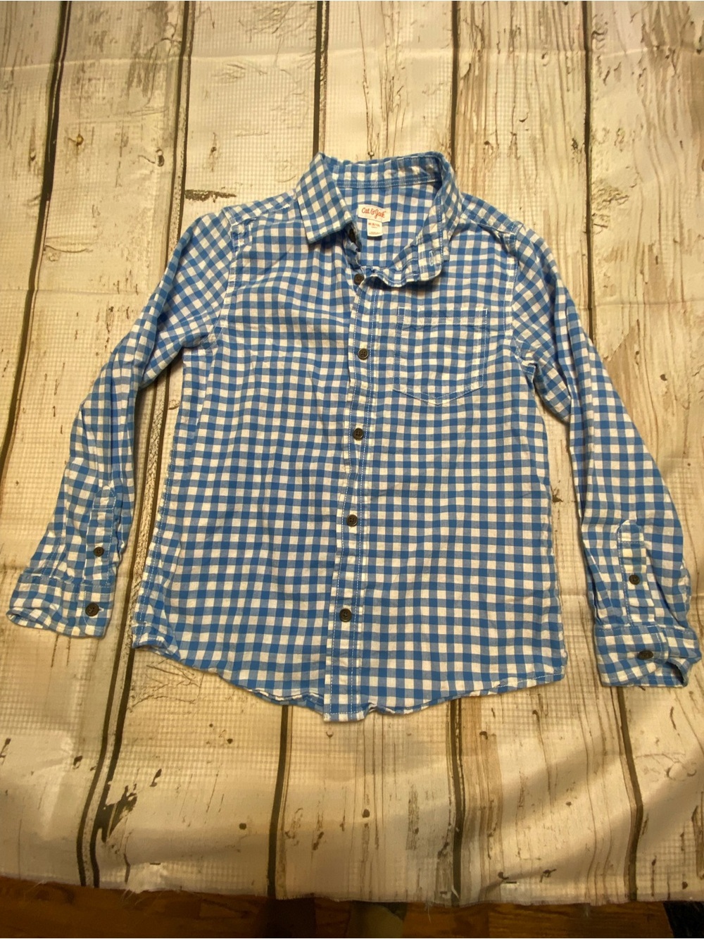 Cat & Jack Blue and White Gingham Button-Down Shirt Sz-Boys M
